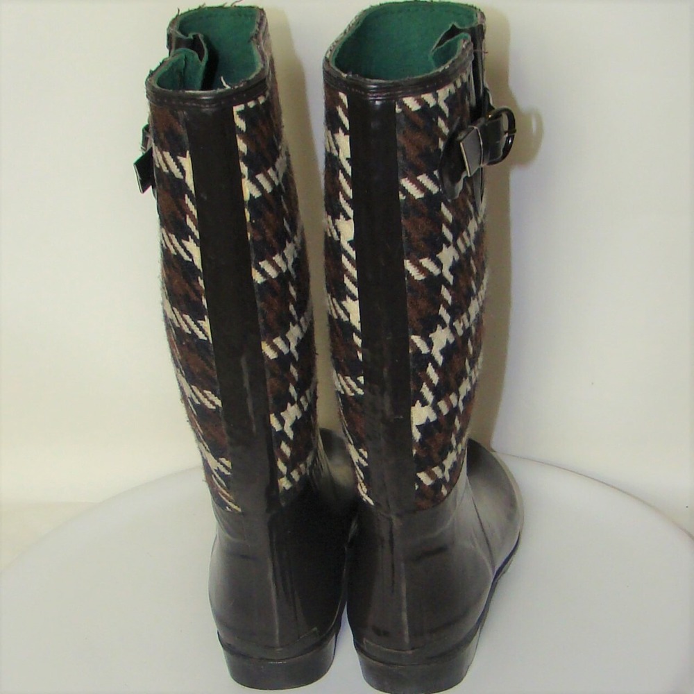 BANANA REPUBLIC BRIDGEWATER WOMENS BROWN HOUNDSTOOTH RAIN BOOTS SIZE 8   C133 - Picture 8 of 12